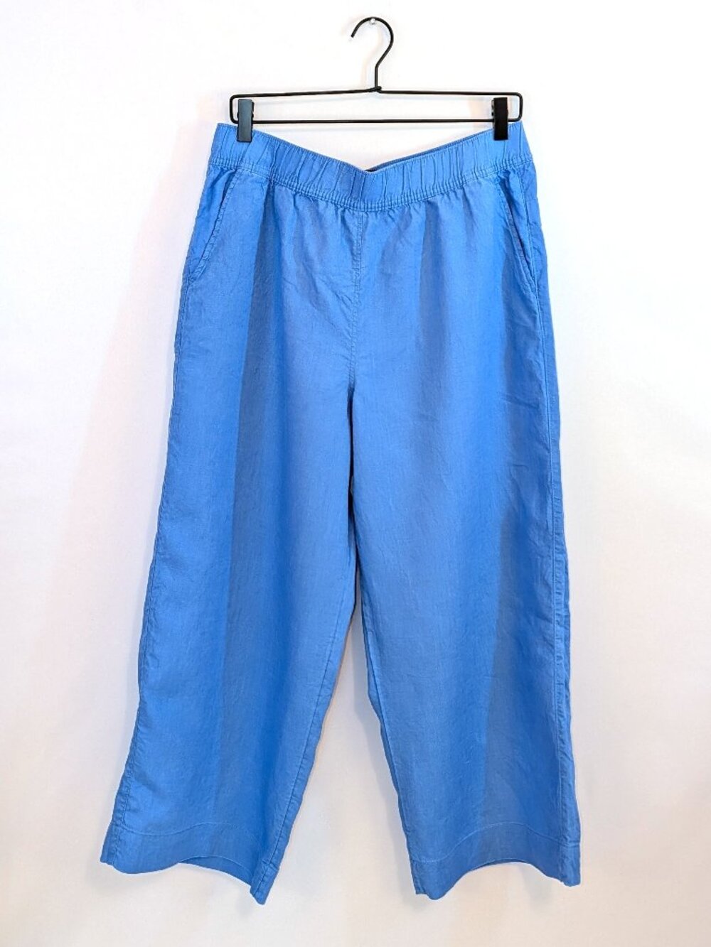 Tahari | European Flax Linen Crop Wide Leg Pull On Pants Blue | Size Large